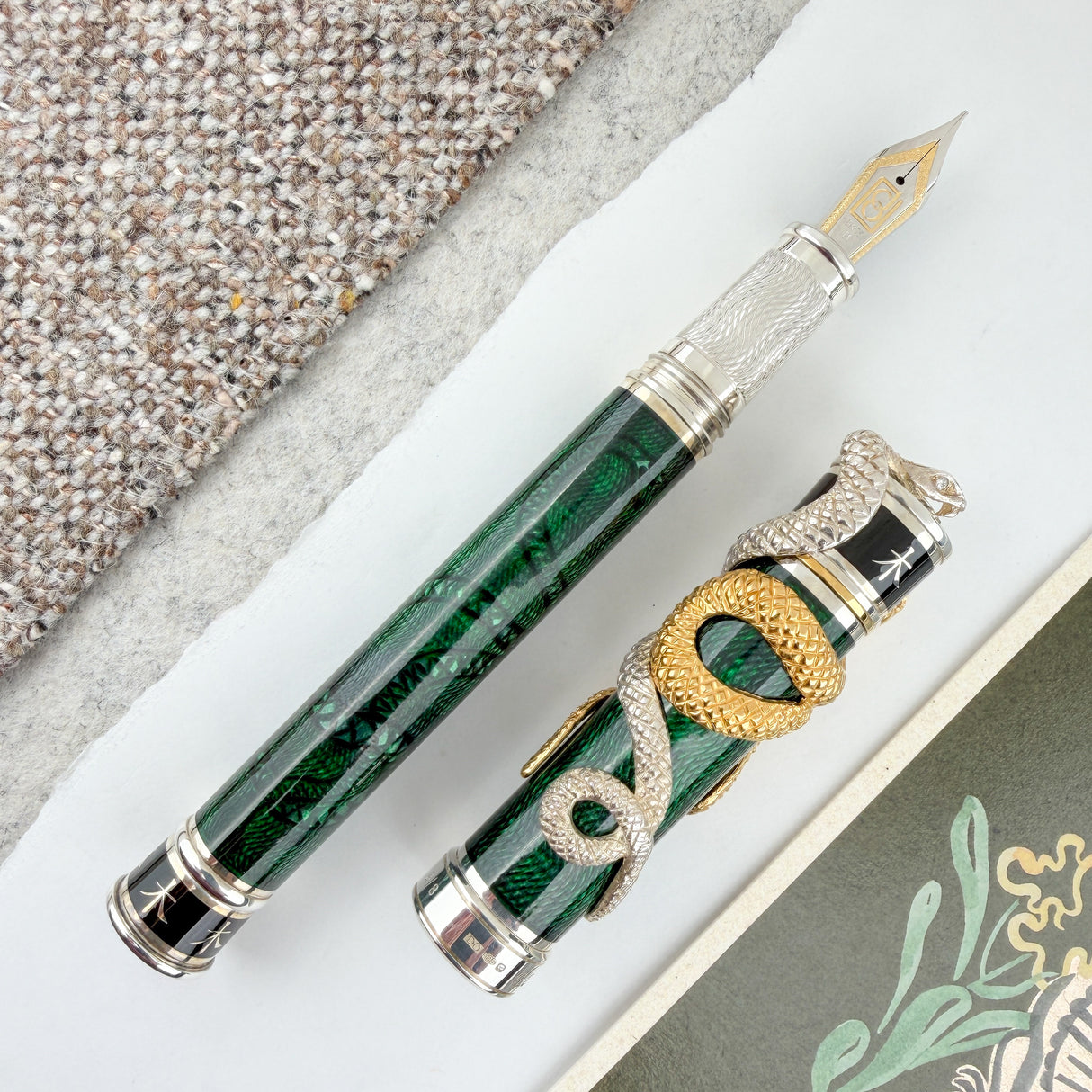 David Oscarson Green Water Snake Fountain Pen - Green with Silver (Limited Edition #08/08)
