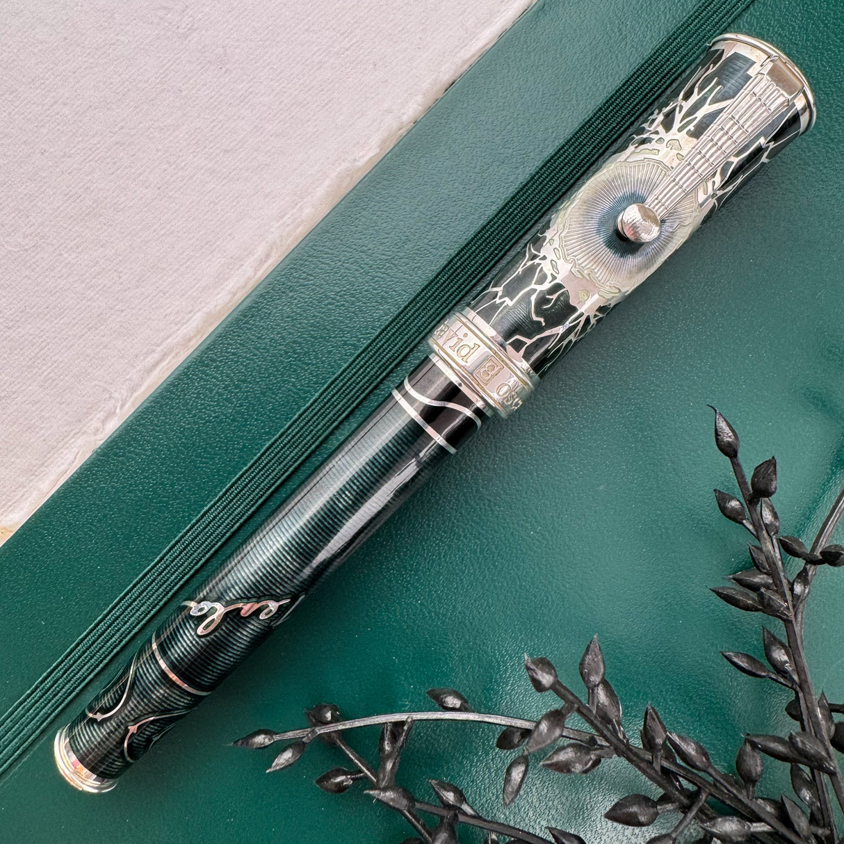 David Oscarson Nikola Tesla Fountain Pen - Black Green w/ Silver (Limited Edition #10/86)