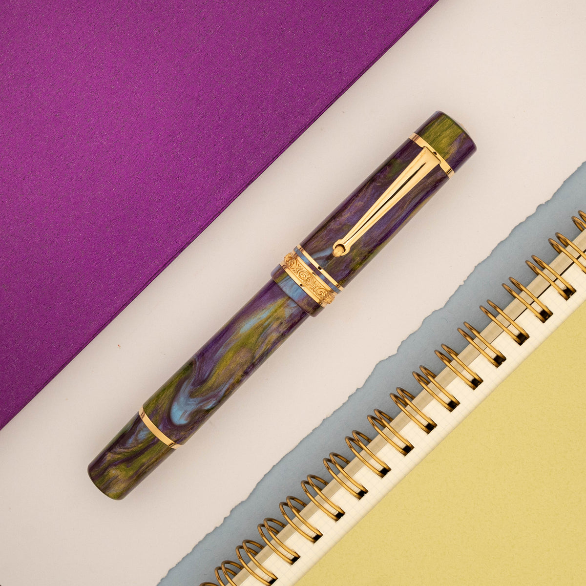 Delta DV Midsize Fountain Pen - Wisteria Walk w/ Yellow Gold Trim (Limited Edition)