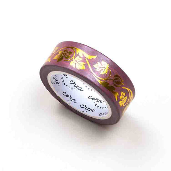 CoraCreaCrafts Dream Gold Foil Washi Tape - Burgundy