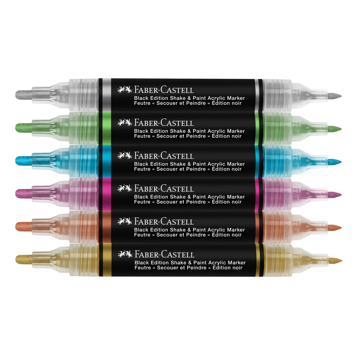 Faber-Castell Black Edition Shake & Paint Acrylic Metallic Markers - 6 Pack