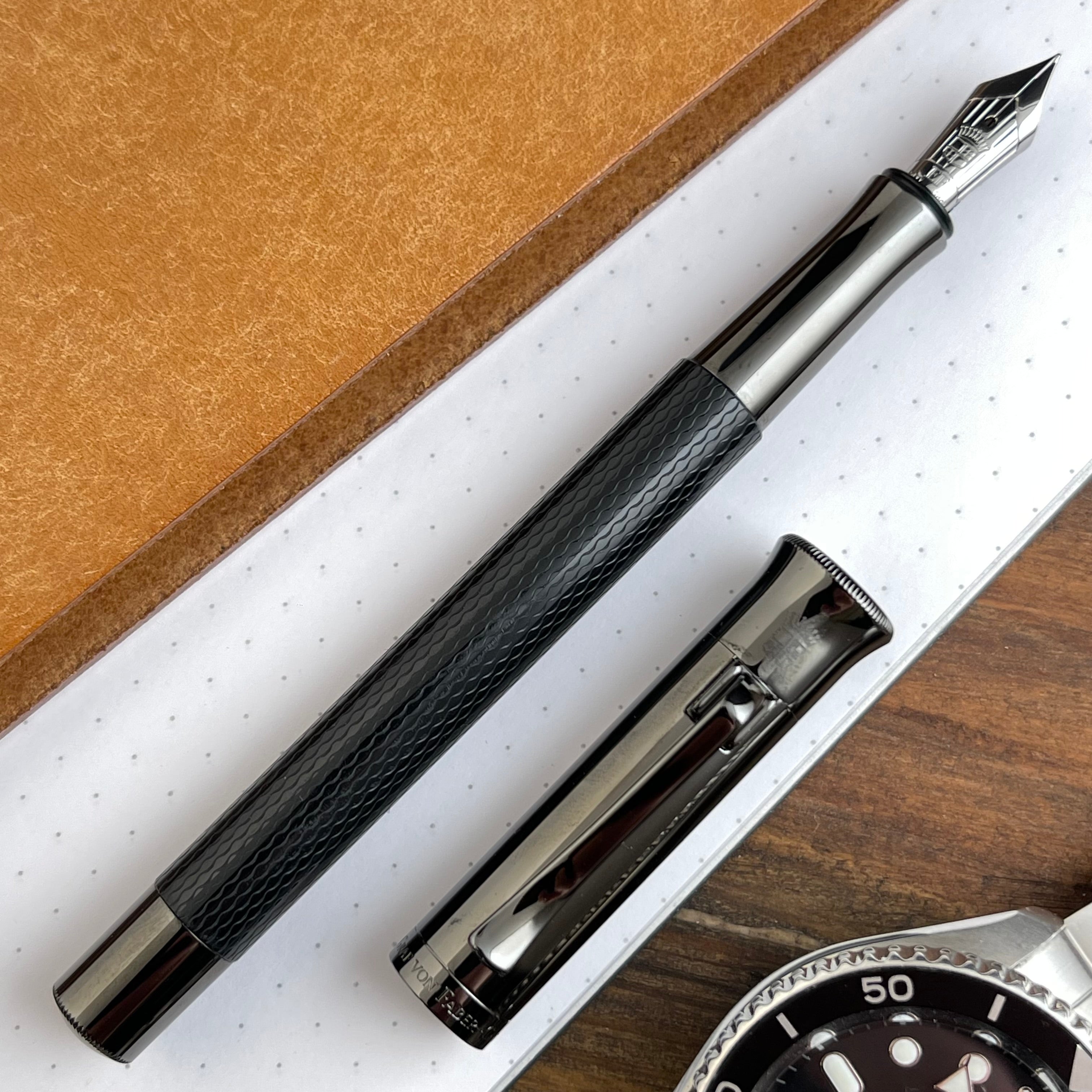 Graf Von Faber Castell Anthracite Guilloche Ciselé Medium Fountain Pen (#146700 Graf Von Faber Castell Anthracite Guilloche Ciselé Medium Fountain Pen (#146700