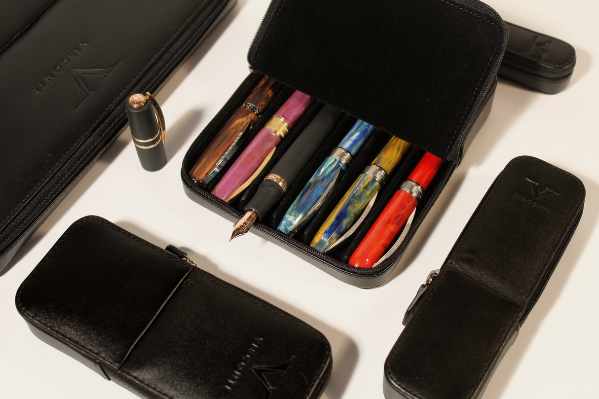 Visconti Leather 12 Pen Holder - Black