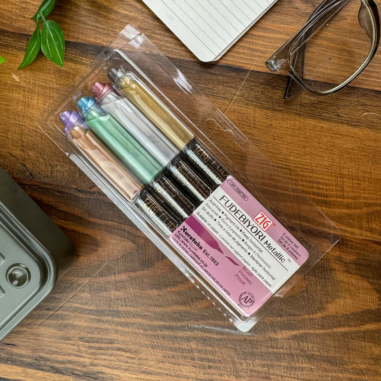 Kuretake Zig Fudebiyori Brush Lettering Markers - Metallic (Set of 8)