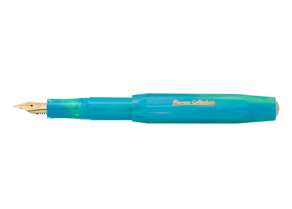 Kaweco Collection Fountain Pen - Marble Ocean, open, angle 2