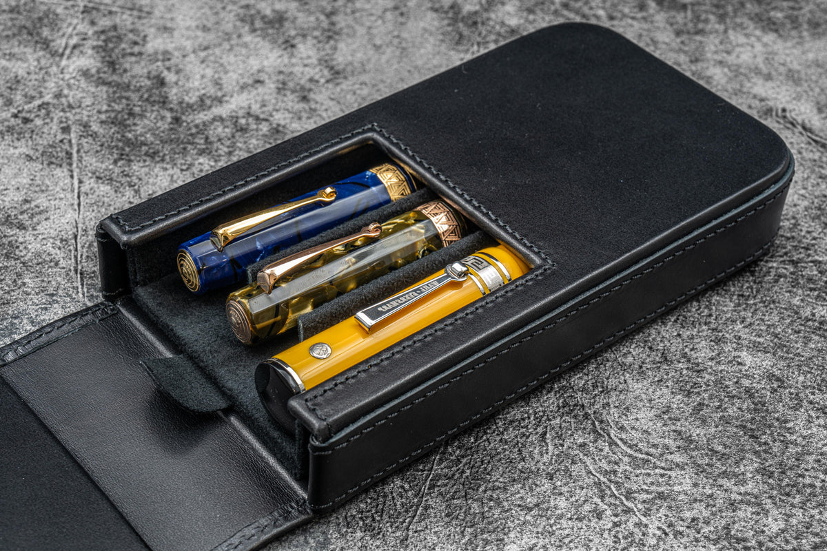 Galen Leather Magnum Opus 3 Slot Hard Pen Case with Removable Pen Tray
