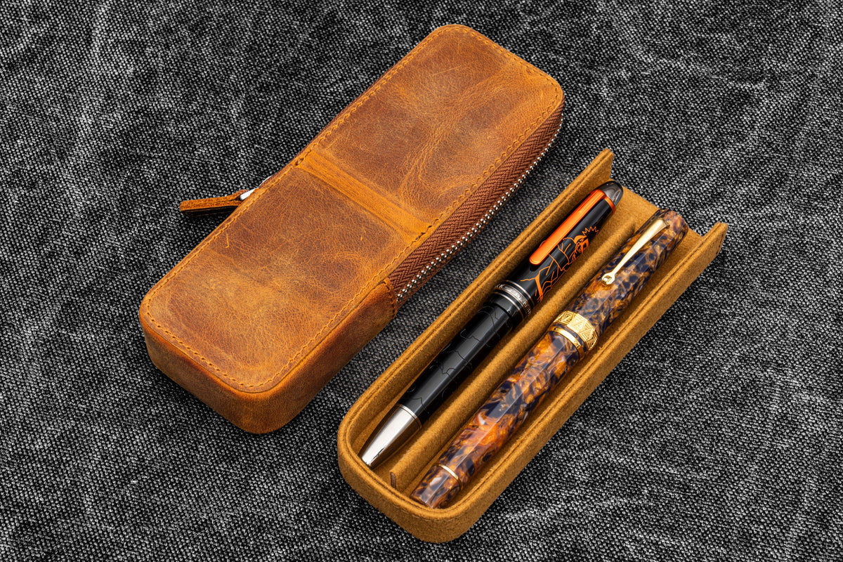 Galen Leather Zippered Magnum Opus 2 Slot Pen Case
