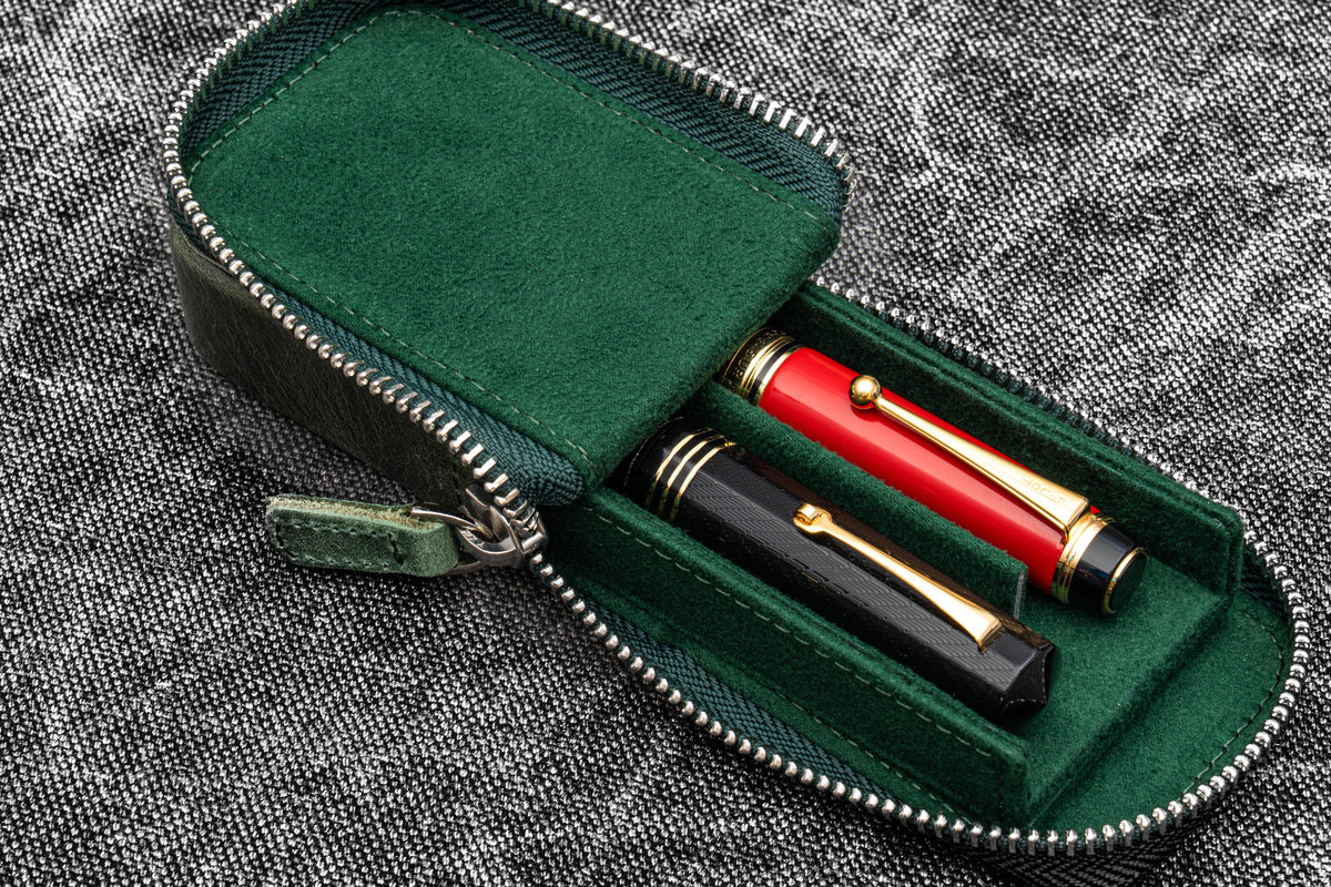 Galen Leather Zippered Magnum Opus 2 Slot Pen Case