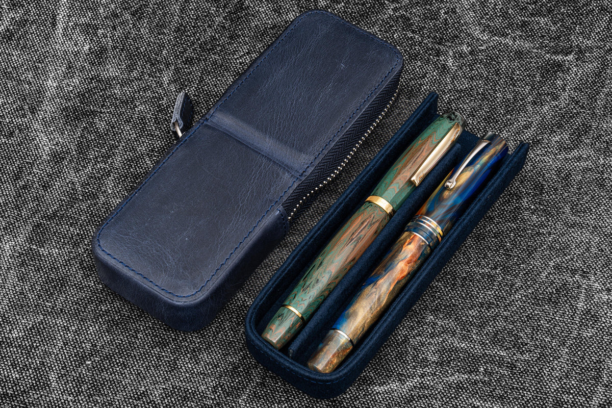 Galen Leather Zippered Magnum Opus 2 Slot Pen Case