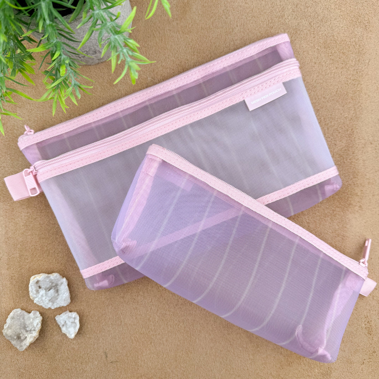 Midori Mesh Pen Pouch - Stripe Purple