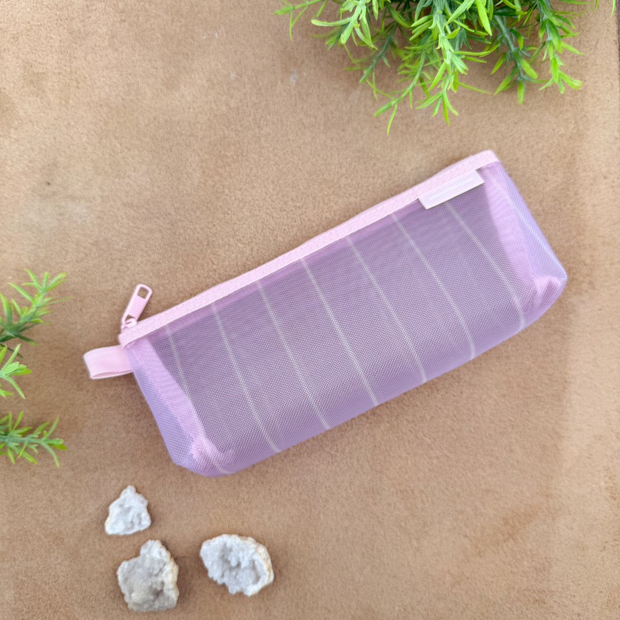 Midori Mesh Pen Case with Gusset - Stripe Purple