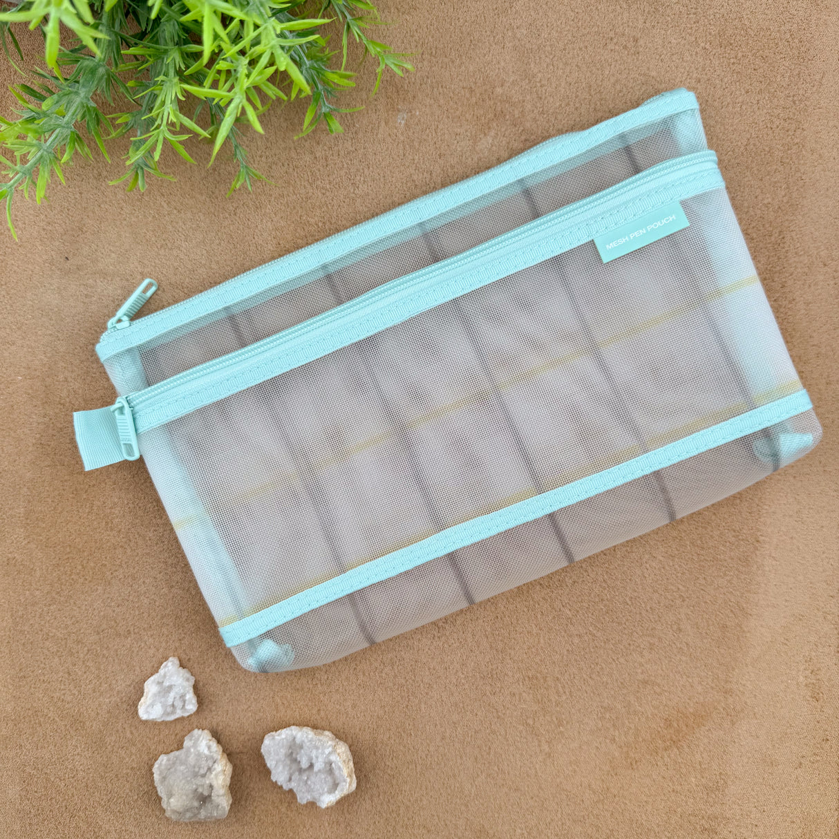 Midori Mesh Pen Pouch - Check Green