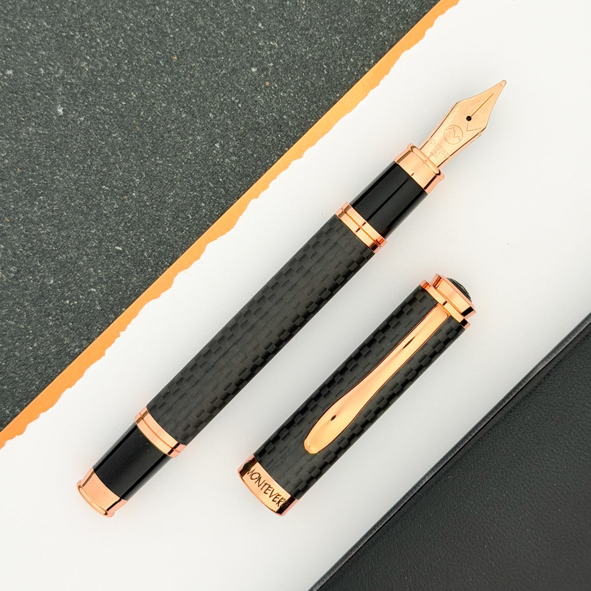 Monteverde Innova Fountain Pen - Matte Carbon Fiber w/ Rosegold