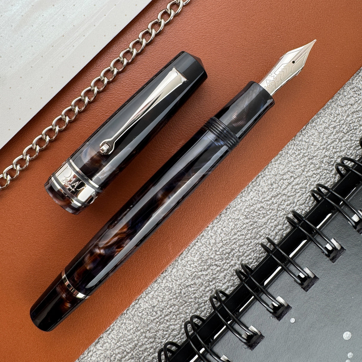 Omas Bologna Galassia Fountain Pen - Silver Trim