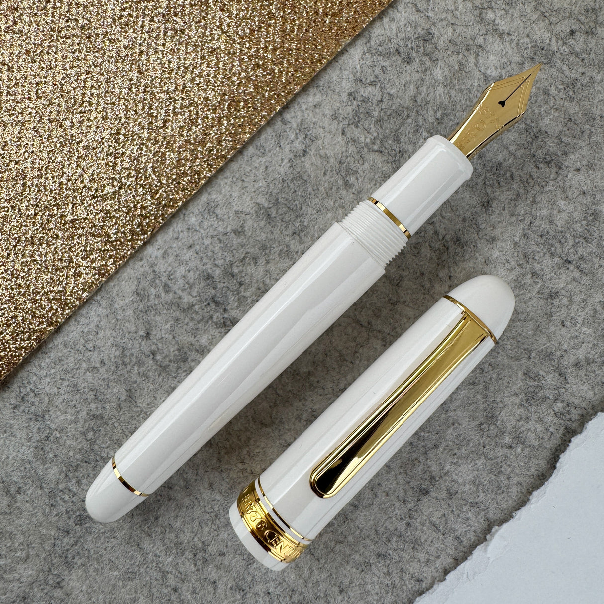 Platinum #3776 Fountain Pen - Chenonceau White with Gold Trim