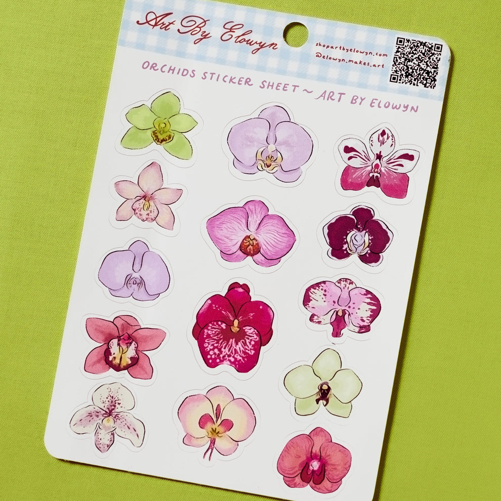 Art By Elowyn Orchids Sticker Sheet - 5" x 7" Sticker Sheet