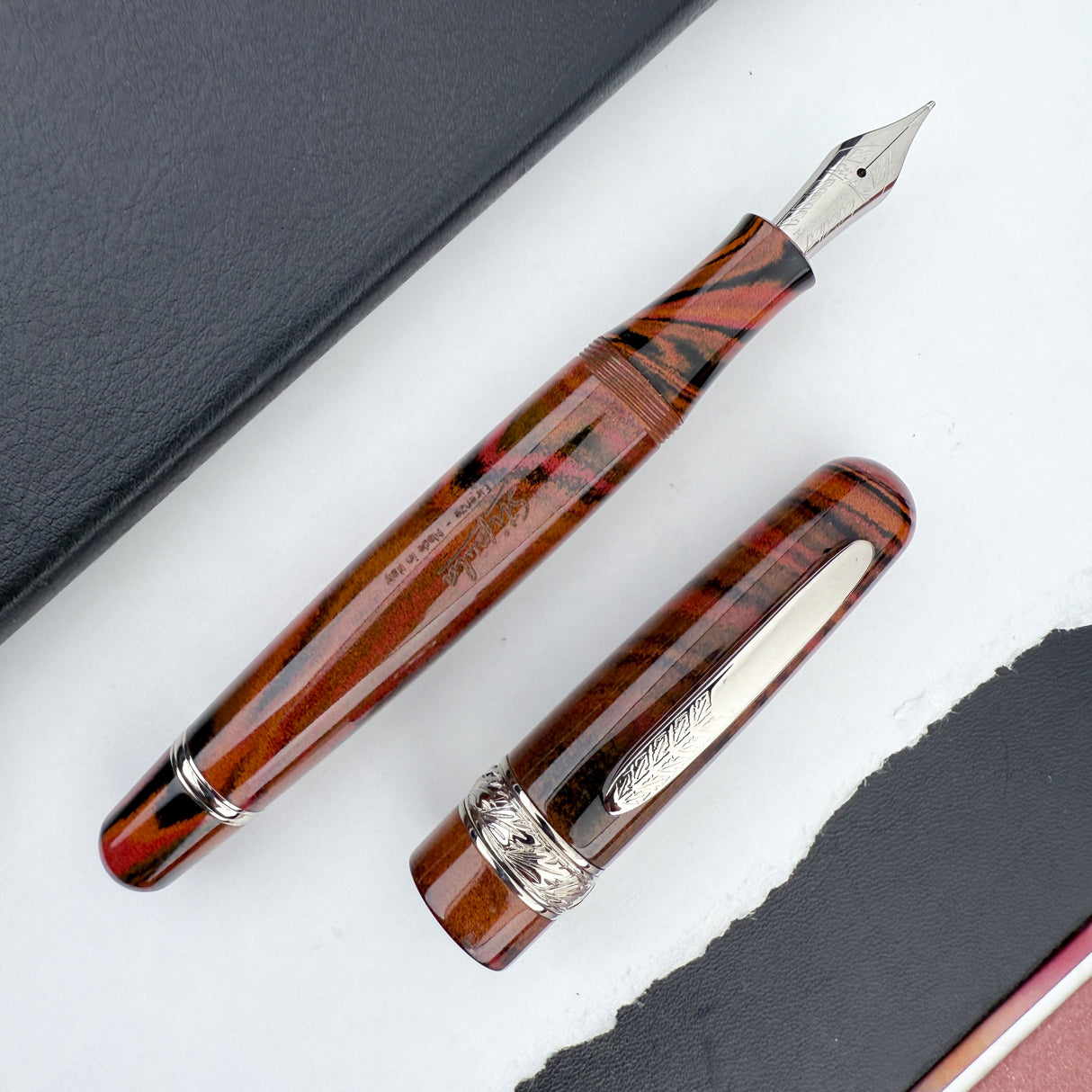 Stipula Etruria Ebonite Fountain Pen - Orange/Black