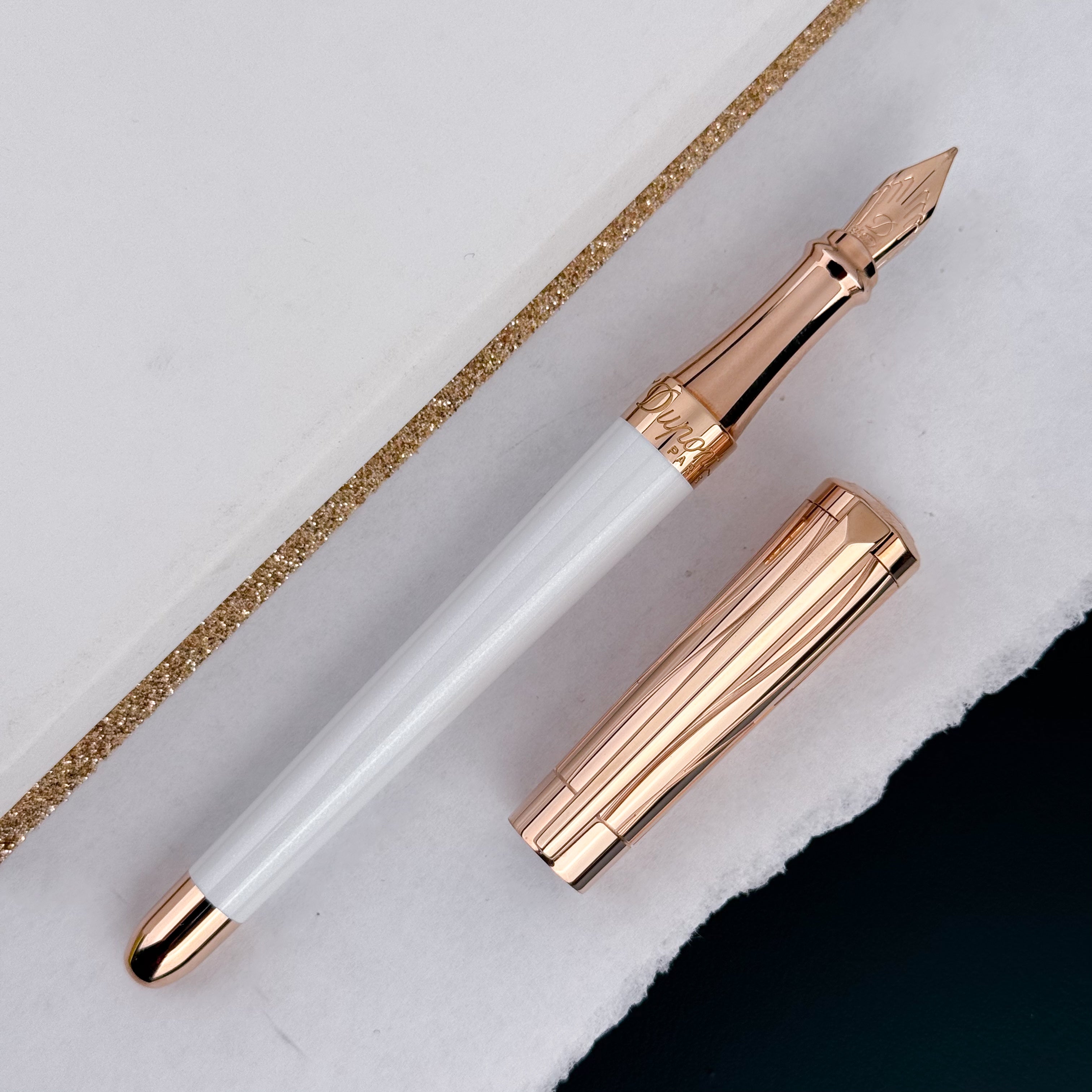 ST. Dupont Liberte Fountain Pen - White Lacquer and Pink Gold