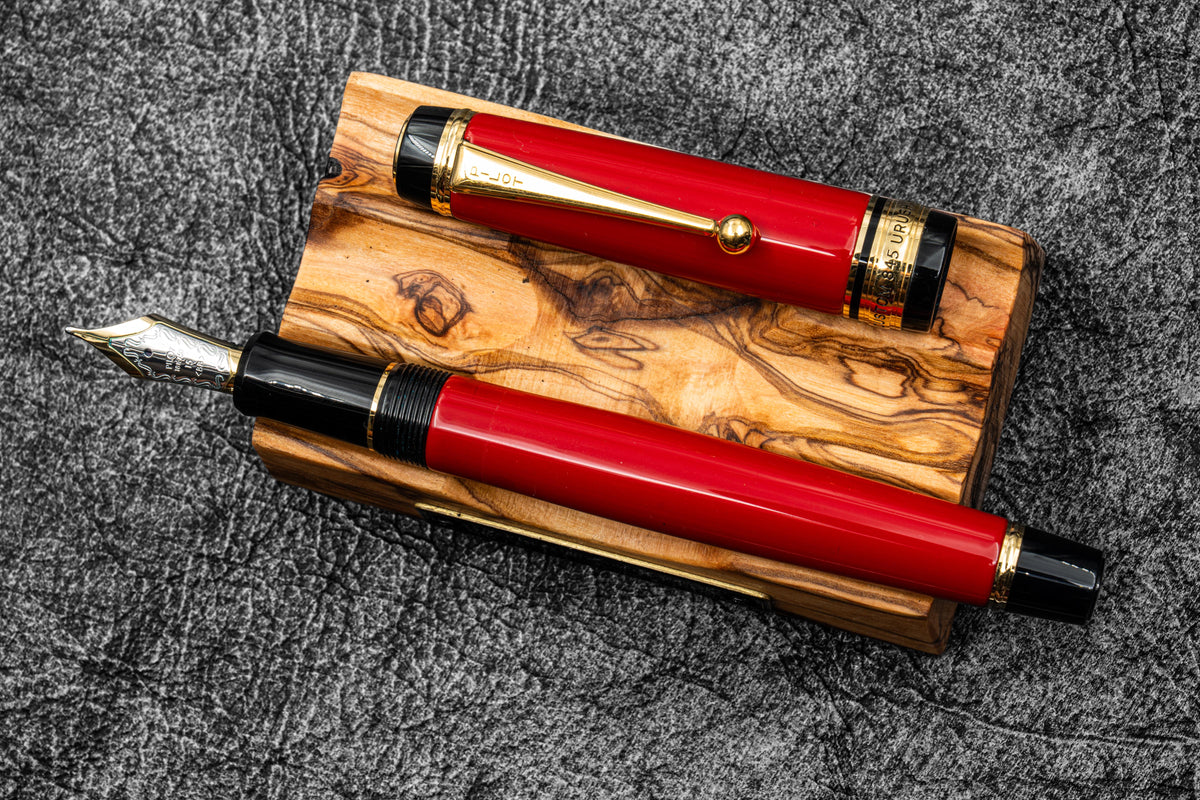 Galen Leather The Pen Stand Wooden Pen and Brush Stand - Olive