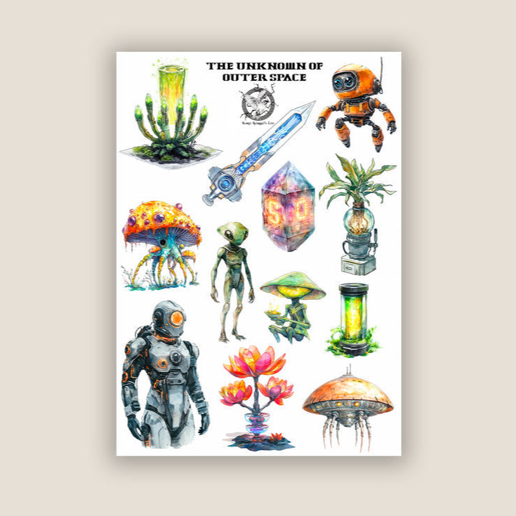 CoraCreaCrafts Sticker Sheet - The Unknown of Outer Space