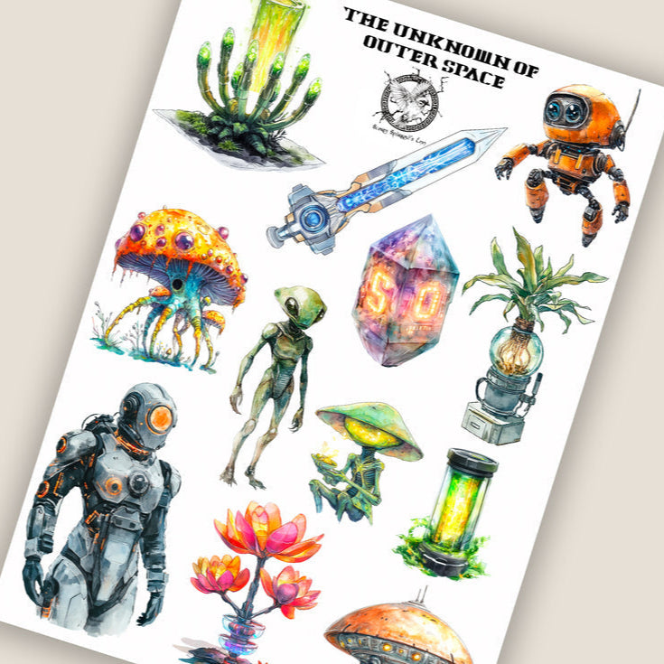 CoraCreaCrafts Sticker Sheet - The Unknown of Outer Space