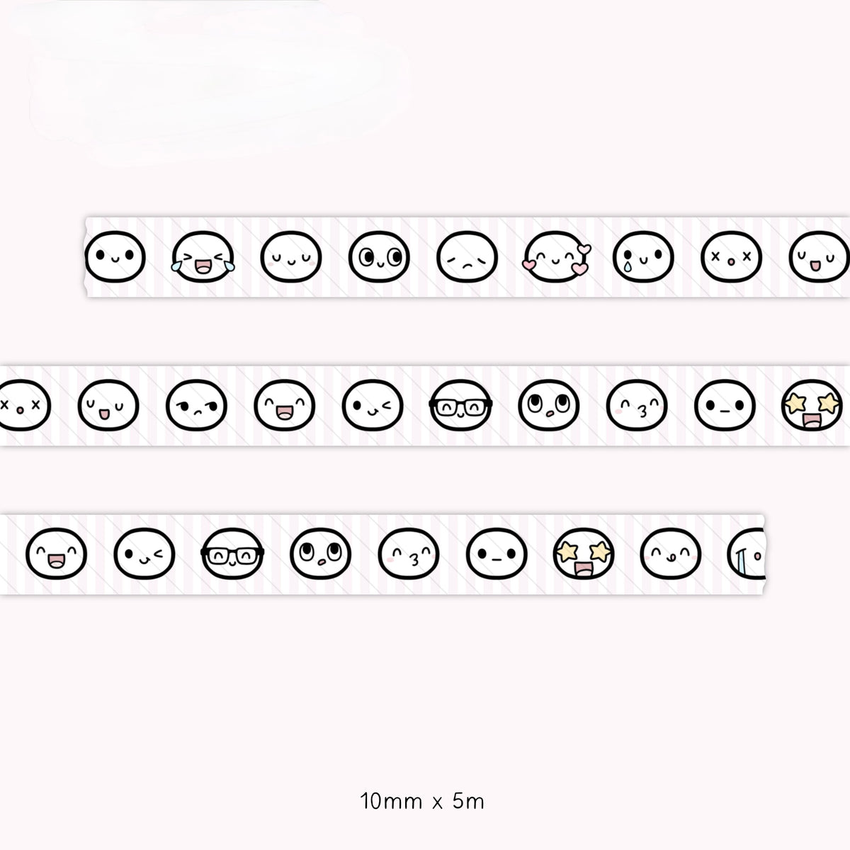 Pink Stripes Emoti Heads Sample Washi Tape - 10mm