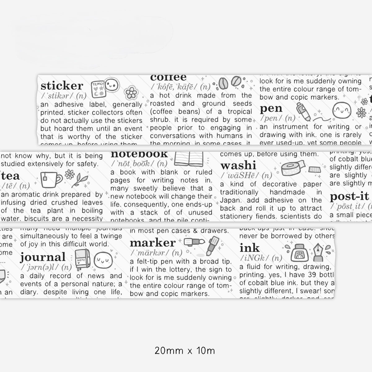 TheCoffeeMonsterzCo Questionable Dictionary Washi Tape - 20mm