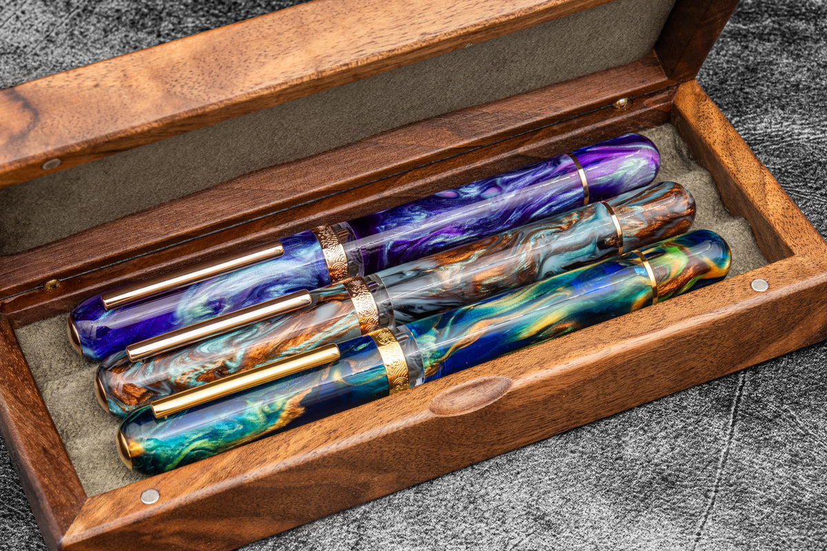 Galen Leather Wooden Pen Display Case w/ Lid