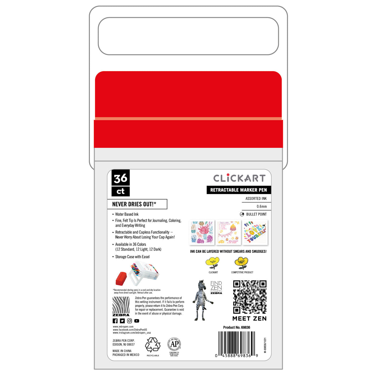 Zebra CLiCKART Retractable Marker Pens (36 Pen Set)