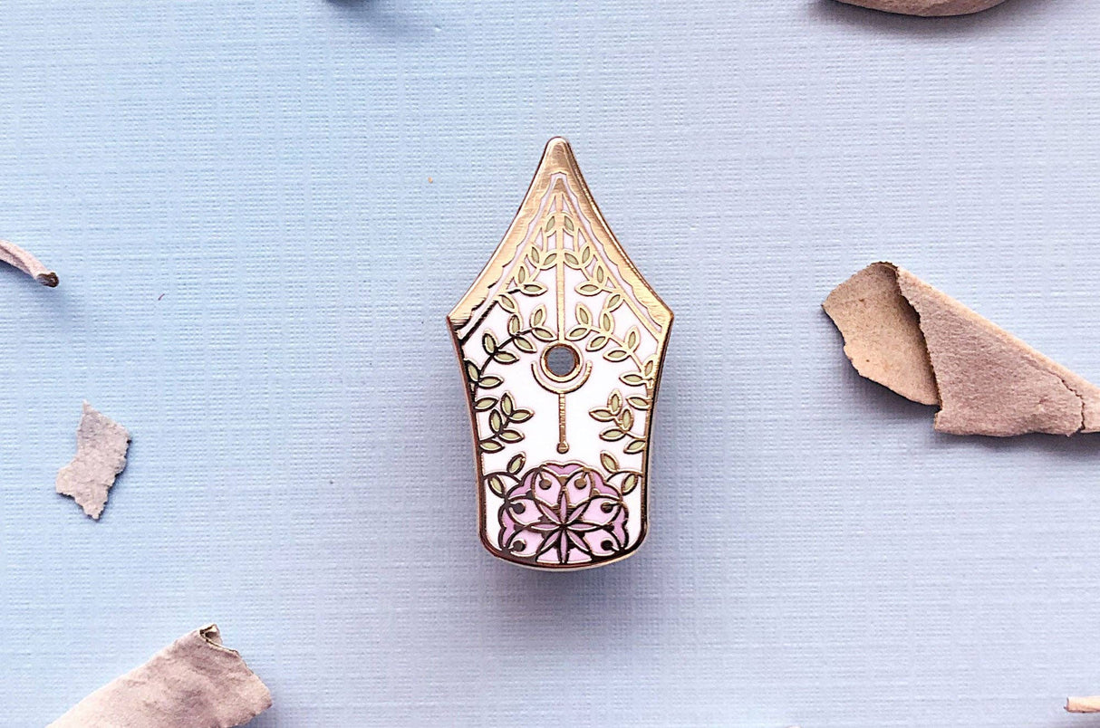 Floral Fountain Pen Enamel Pin