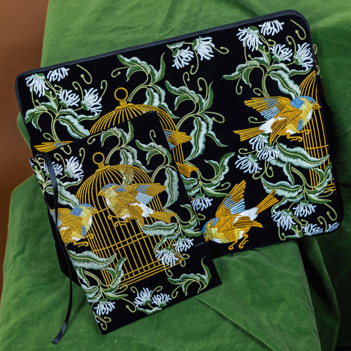 CoraCreaCrafts Bird Embroidered Notebook & Pouch