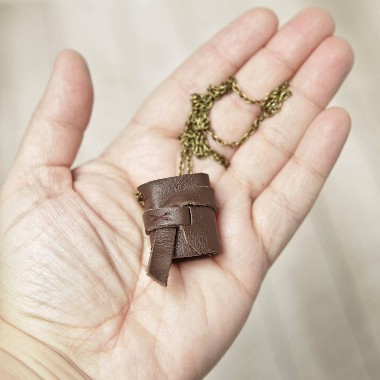 Mini Leather Journal Necklace: Copper / Bright White