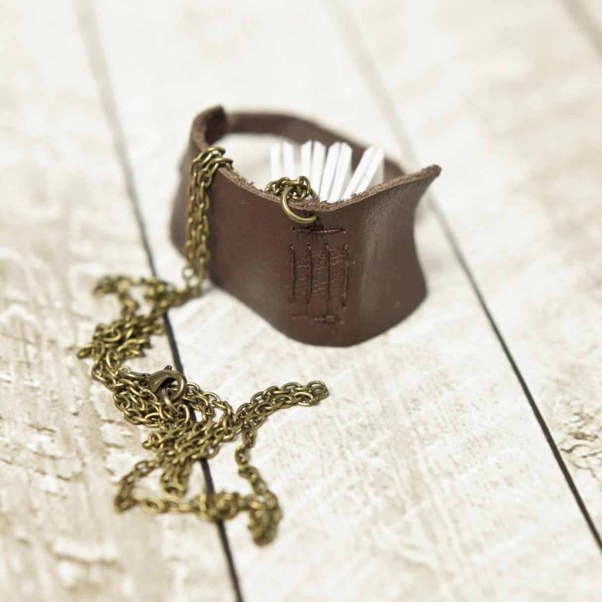 Mini Leather Journal Necklace: Copper / Bright White