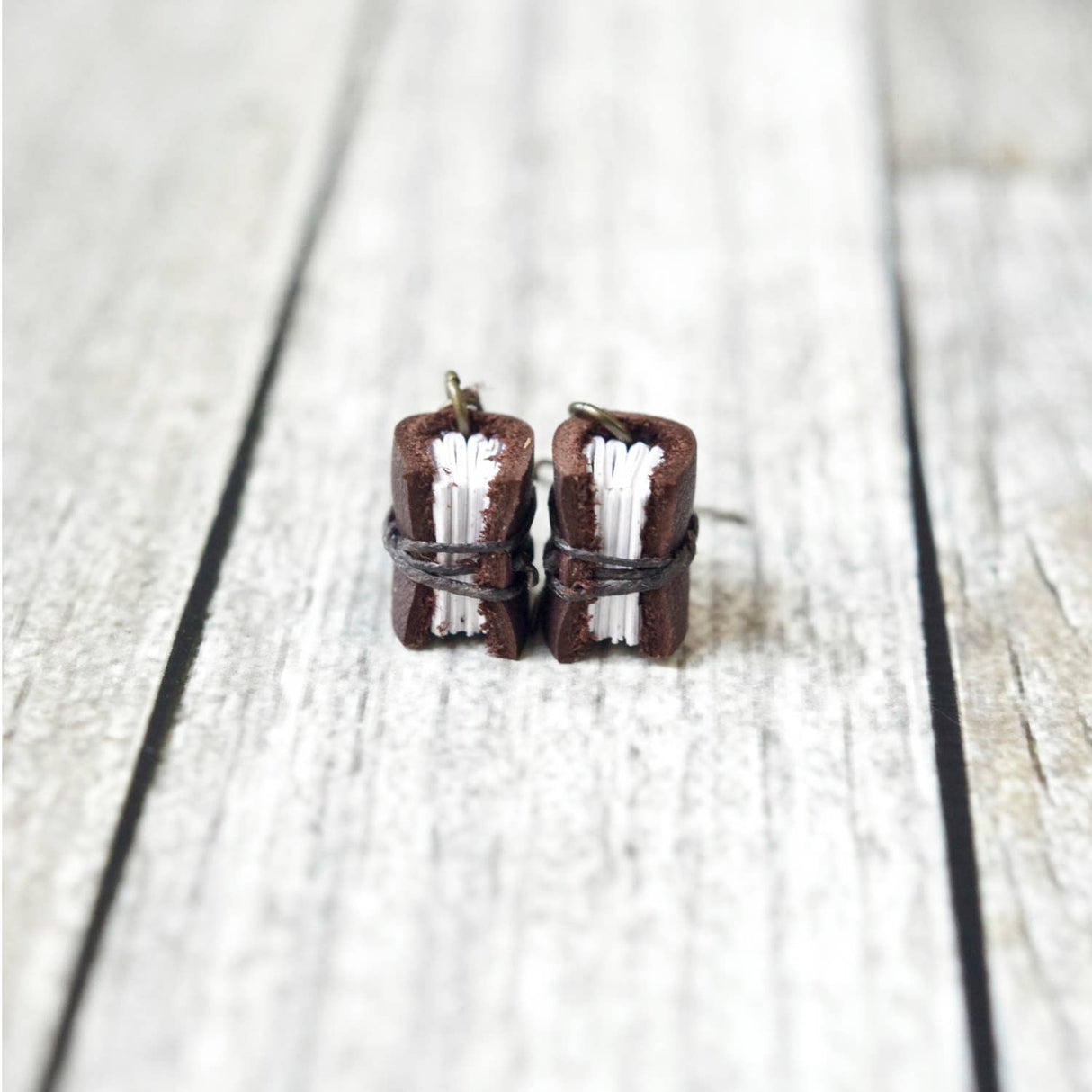Leather Journal Earrings / Mini Book Jewelry: Bright White