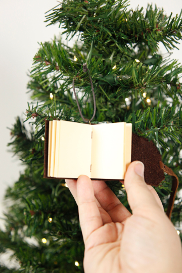 Mini Leather Journal Christmas Tree Ornament: Bright White