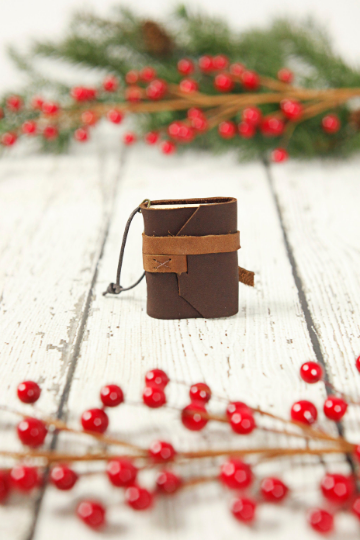 Mini Leather Journal Christmas Tree Ornament: Bright White