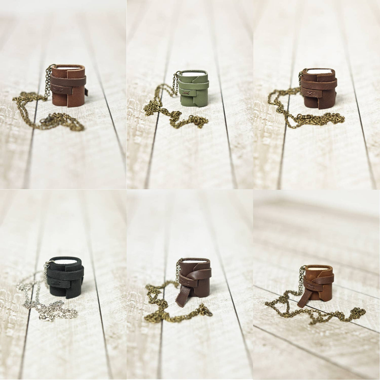 Mini Leather Journal Necklace: Copper / Bright White