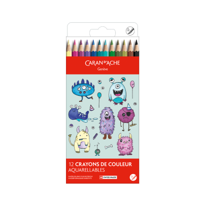 Caran D'Ache Swisscolor 12-Piece Watercolor Pencil Set - Kawaii Collection - Funny Monsters