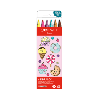 Caran D'Ache Fibralo 6-Piece Pen Set - Kawaii Collection - Candy World