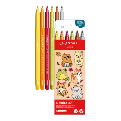 Caran D'Ache Fibralo 6-Piece Pen Set - Kawaii Collection - Cute Animals