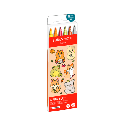 Caran D'Ache Fibralo 6-Piece Pen Set - Kawaii Collection - Cute Animals