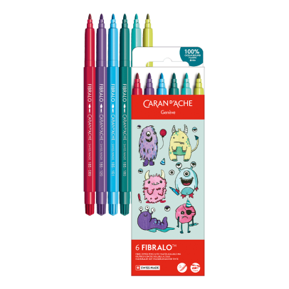 Caran D'Ache Fibralo 6-Piece Pen Set - Kawaii Collection - Funny Monsters