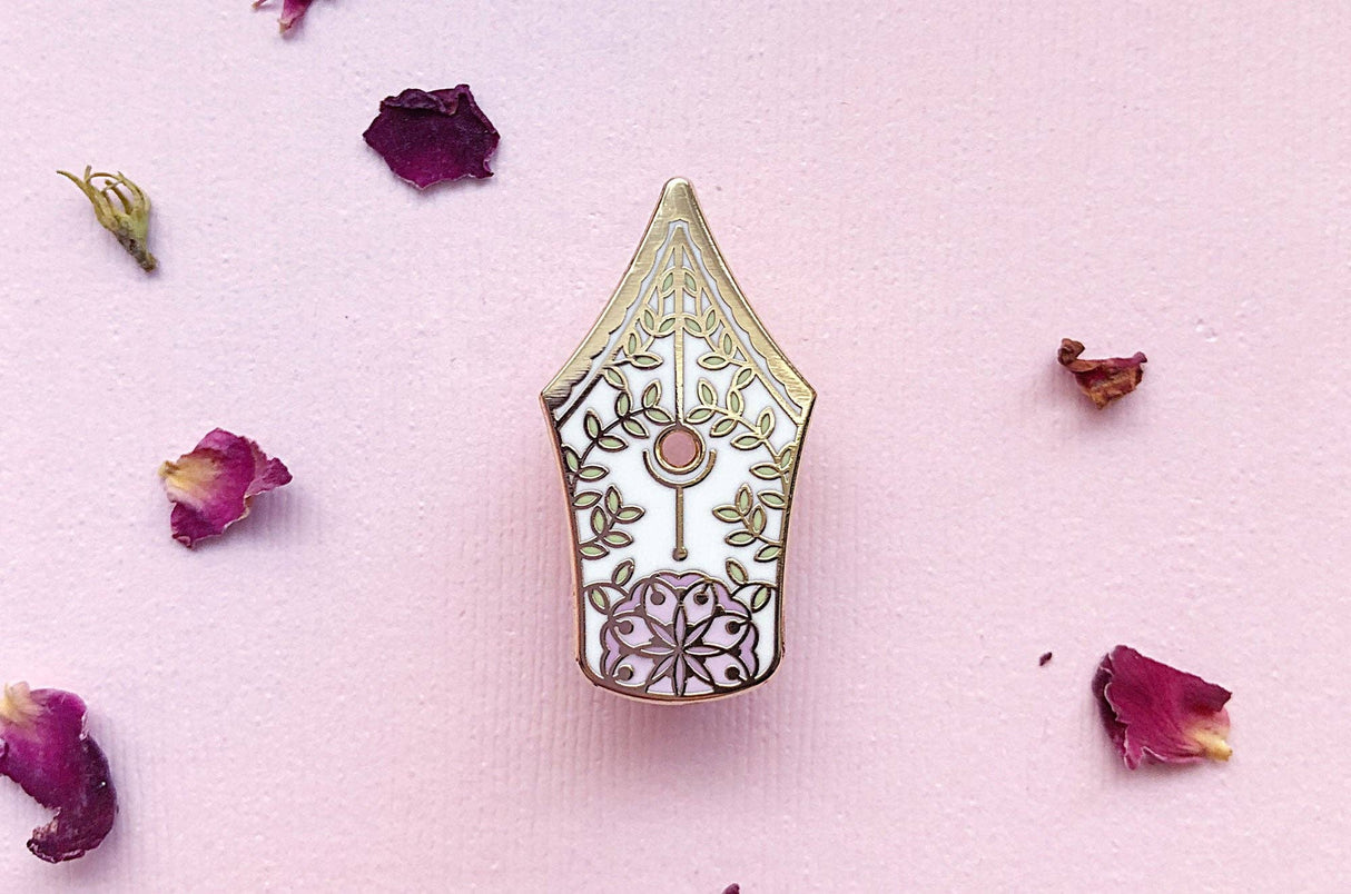 Floral Fountain Pen Enamel Pin