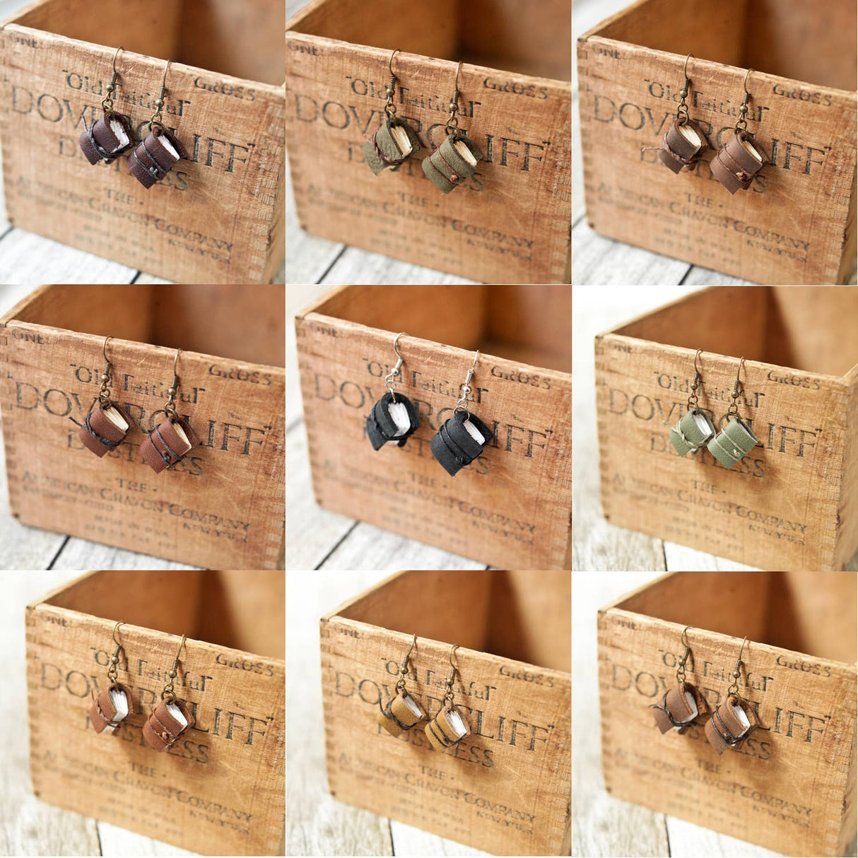 Leather Journal Earrings / Mini Book Jewelry: Bright White