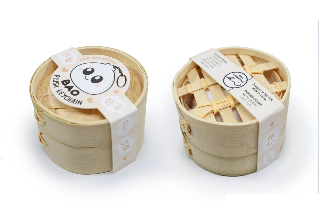 Tiny Bao Plush Keychain: With Steamer
