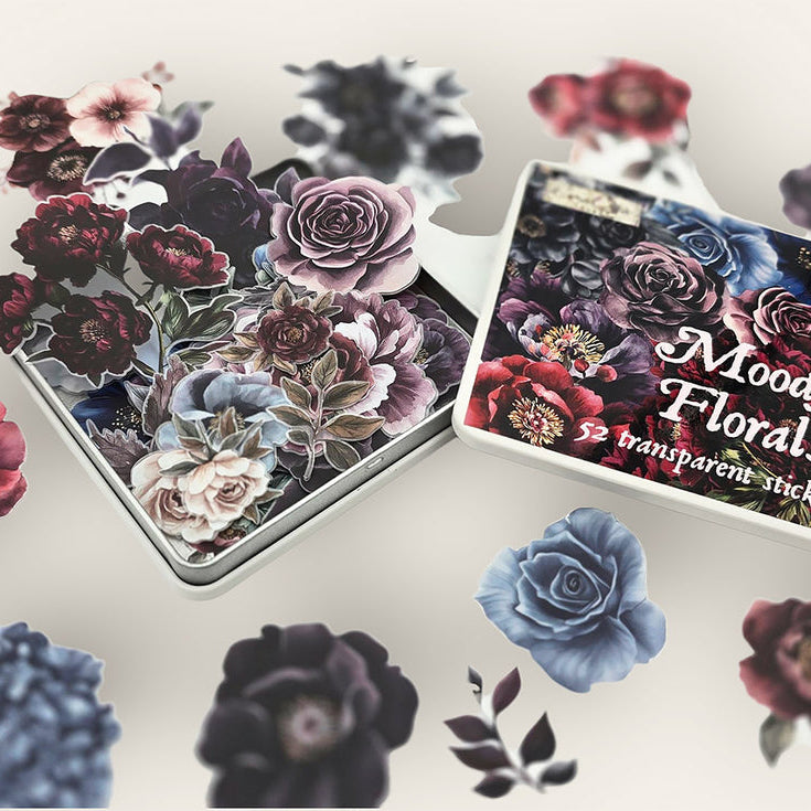 CoraCreaCrafts Moody Flowers Sticker Tin Box