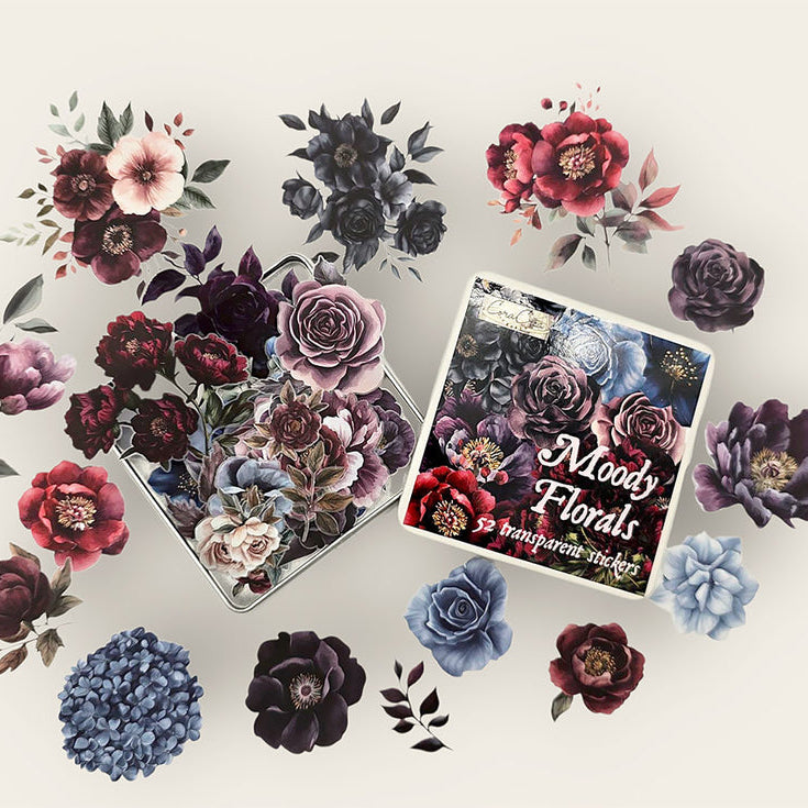 CoraCreaCrafts Moody Flowers Sticker Tin Box