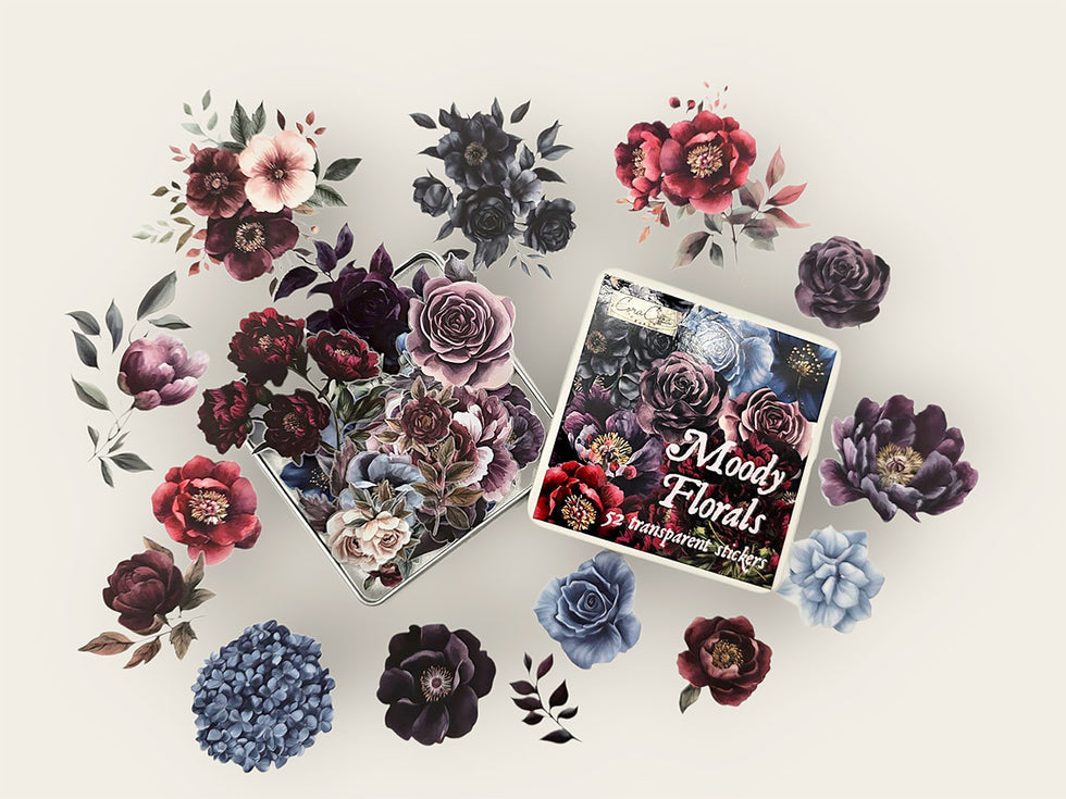 CoraCreaCrafts Moody Flowers Sticker Tin Box