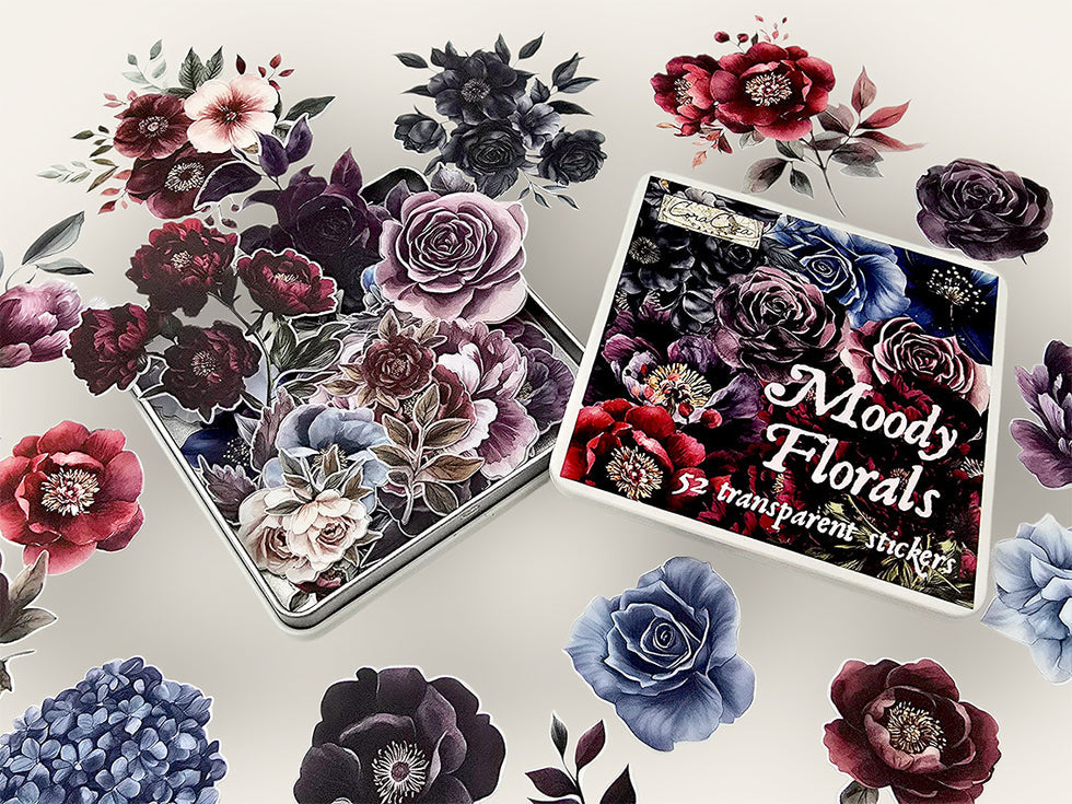 CoraCreaCrafts Moody Flowers Sticker Tin Box