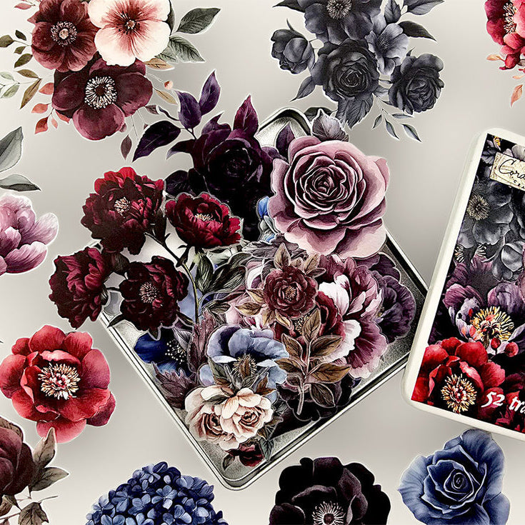 CoraCreaCrafts Moody Flowers Sticker Tin Box
